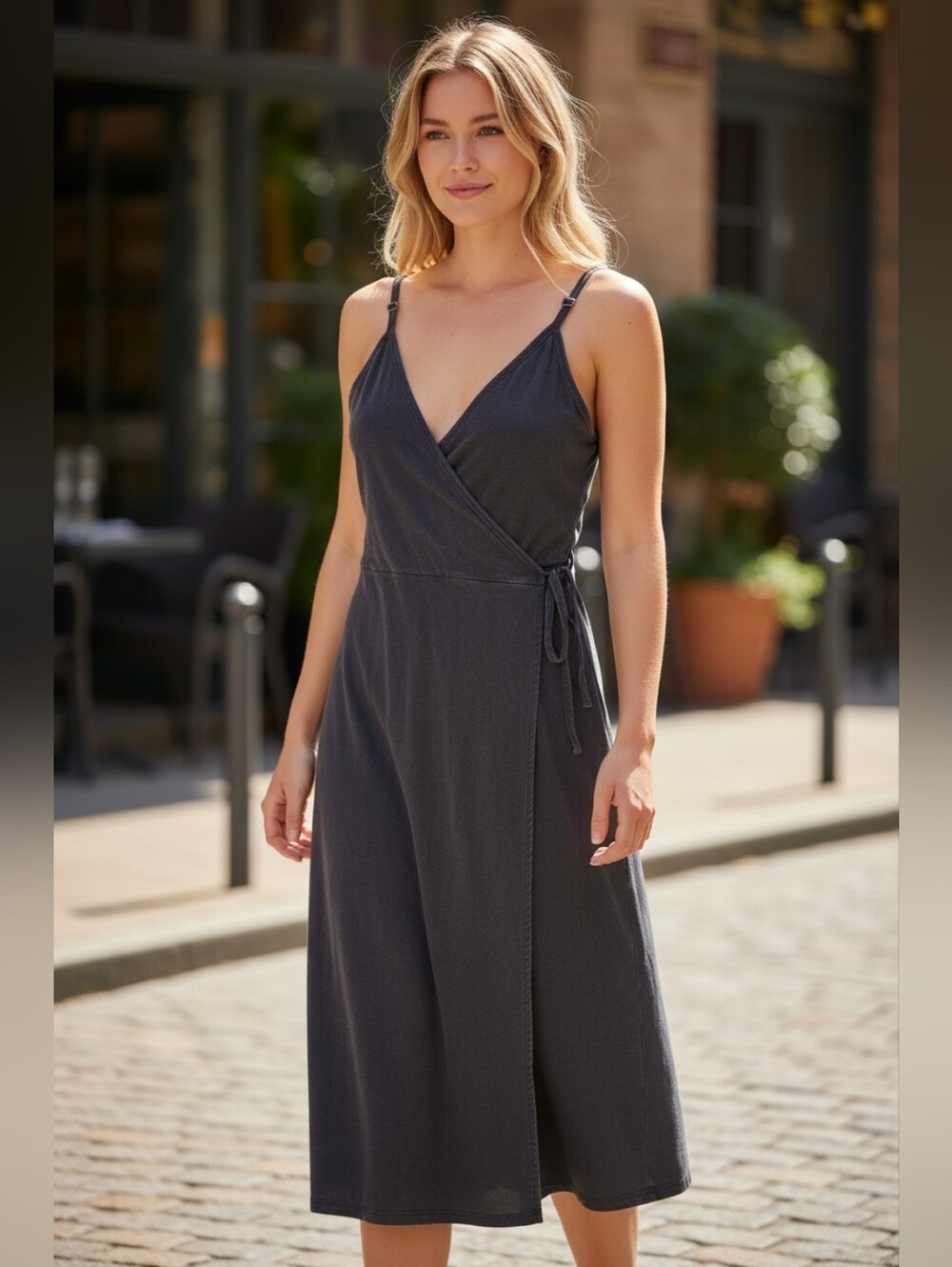 Patagonia Black Wrap-Front Midi Dress Size Medium - Picture 4 of 8